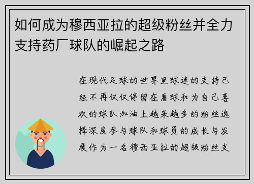 如何成为穆西亚拉的超级粉丝并全力支持药厂球队的崛起之路