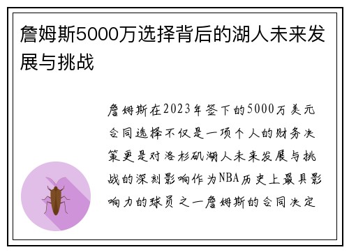 詹姆斯5000万选择背后的湖人未来发展与挑战 詹姆斯5000万选择背后的湖人未来发展与挑战